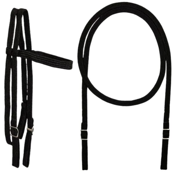 Conjunto Cabeçada e Rédea em Corda Extra Macio (Preto)